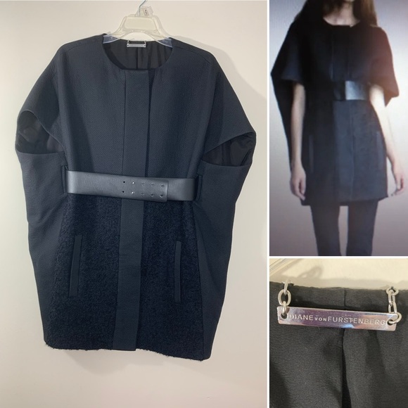 Diane Von Furstenberg Jackets & Blazers - Diane Von Furstenberg belted coat/cap in black wool. Size S